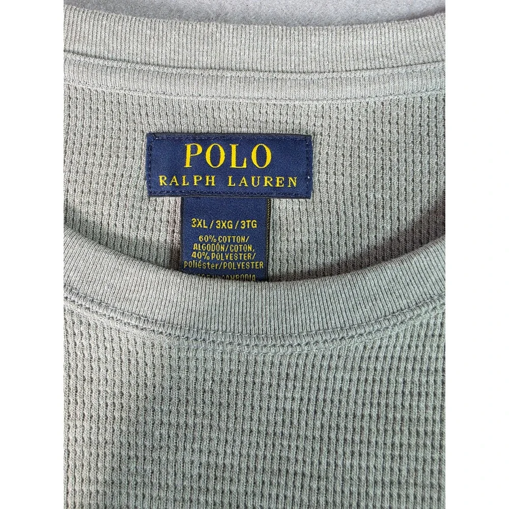 Polo Ralph Lauren Mens 3XL Grey Waffle Knit Thermal Long Sleeve Shirt Pony Logo